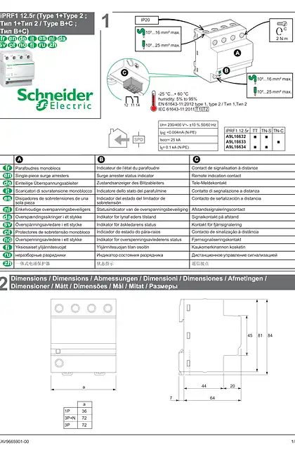schneider施耐德避雷器iPRF1 12.5r（Type 1 + Type 2 _ Type B + C）-说明表